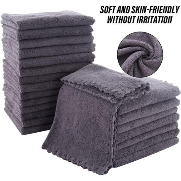 24 Pack Grey Microfiber Washcloths Quick Dry Soft Absorbent Face Towel Set - Picture 5 of 7
